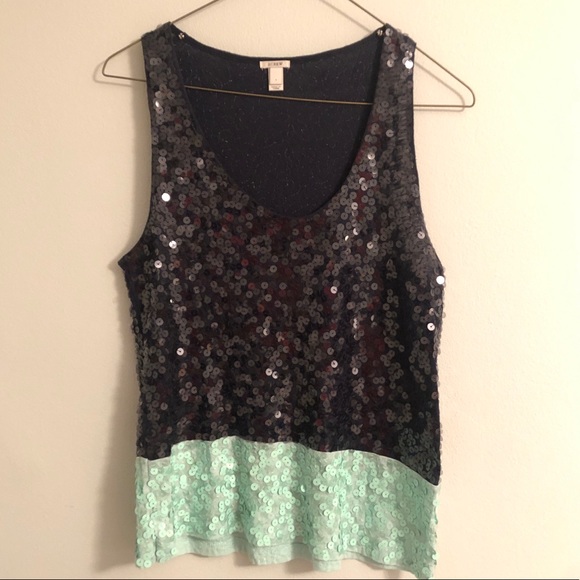 J.Crew navy and mint sequin racerback top - Picture 1 of 4